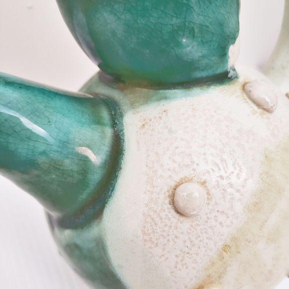 Hand Crafted Artisan Whimsical Pottery Teapot Teal Cream - Picture 3 of 12
